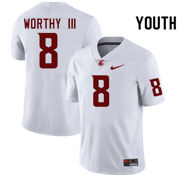 Youth #8 Kenny Worthy III Washington State Cougars College Football Jerseys Stitched-White